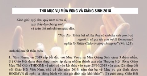 THƯ MỤC VỤ MÙA VỌNG VÀ MÙA GIÁNG SINH 2018