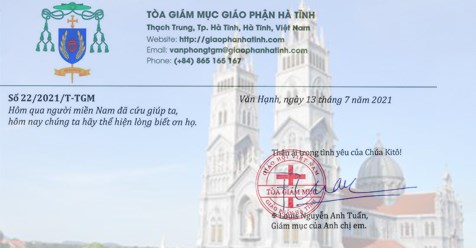 Đức cha Louis Nguyễn Anh Tuấn, Giám mục giáo phận Hà Tĩnh, kêu gọi trợ giúp nạn nhân Covid-19