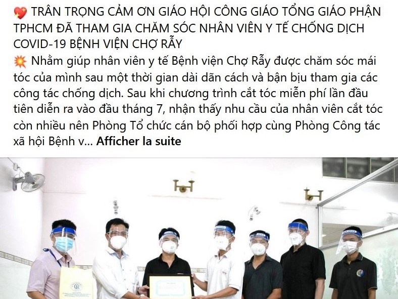 Bệnh viện Chợ Rẫy cảm ơn Tổng Giáo phận vì tham gia chăm sóc nhân viên y tế